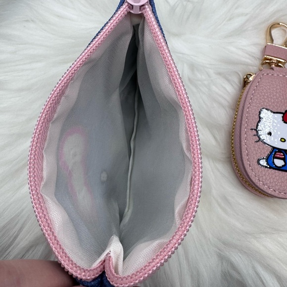Hello Kitty Denim Blue Pouch and Pink Key Holder Set - Picture 2 of 5